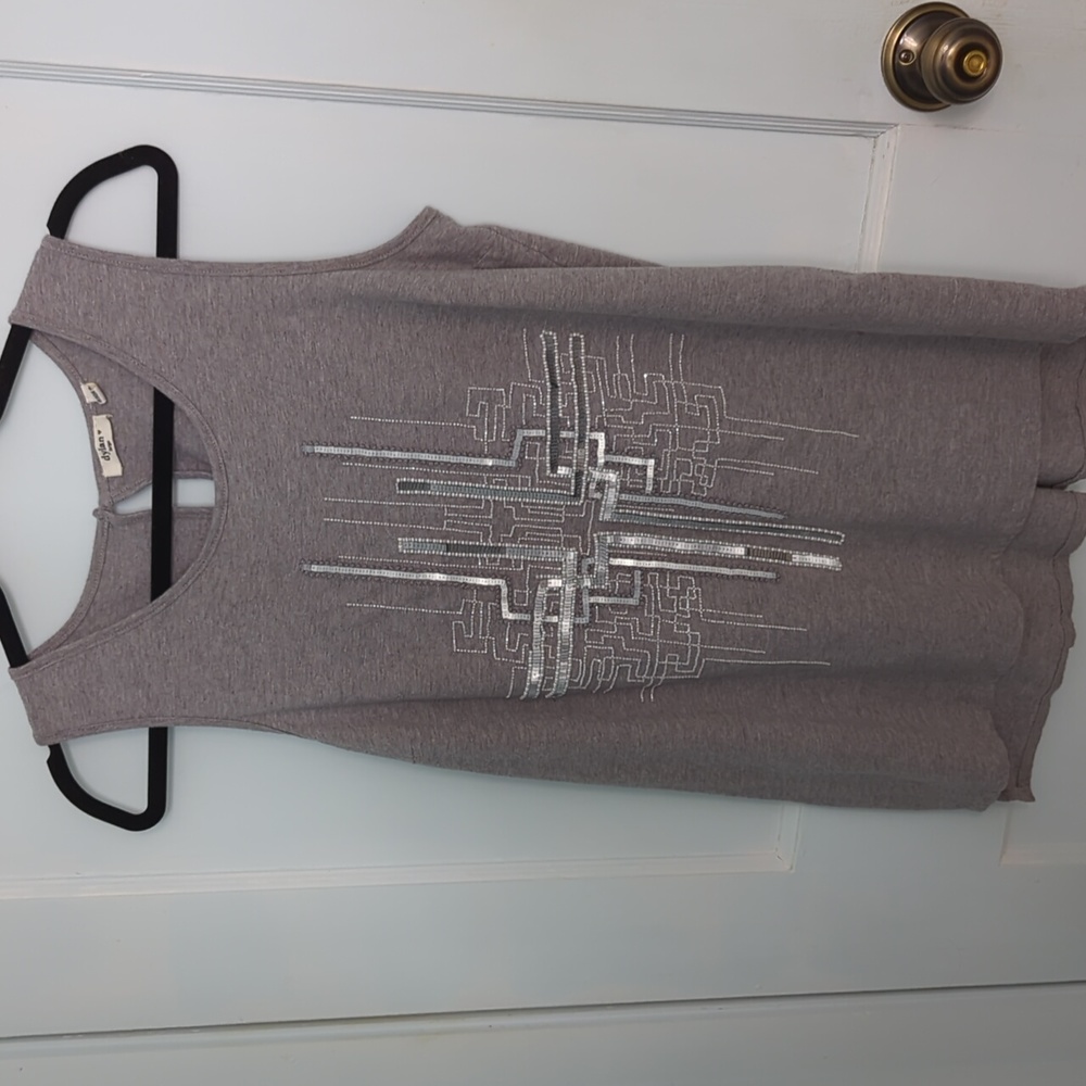 Dylan Sz L Gray Sleeveless all Cotton Top with Beads and Sequins